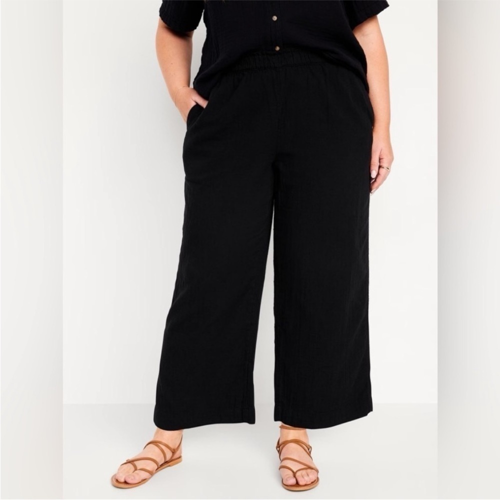 NWT! Black High-Waisted Crinkle Gauze Pull-On Ankle Pants - Multiple 💛 - Picture 5 of 7